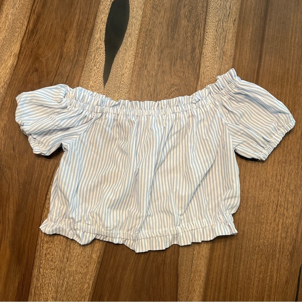 ⛱️Ardene - Blue & White Vertical Stripe Off-Shoulder Top - M